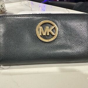 Michael Kors Charcoal Clutch with Gold Emblem